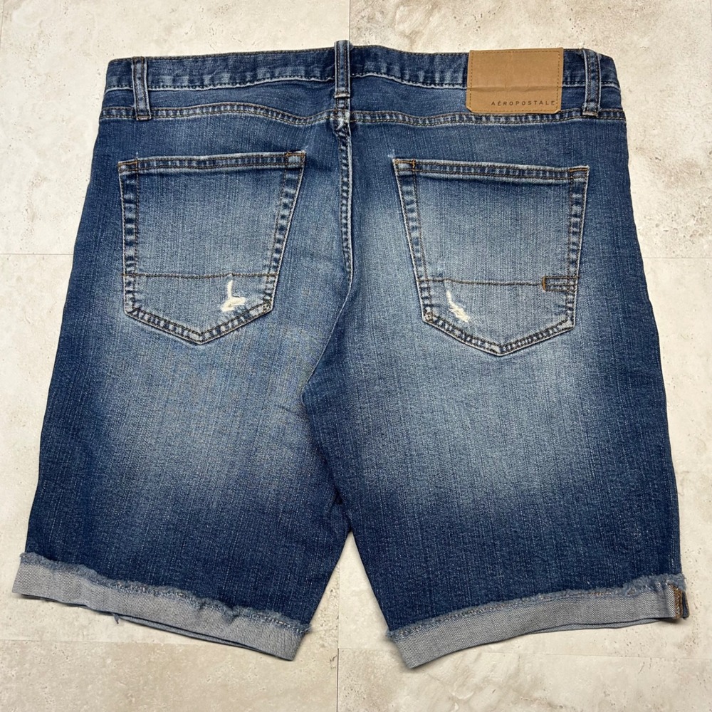 Aeropostale Cut Off Distressed Denim Shorts Blue Mens Size 30 Cuffed Jean Shorts